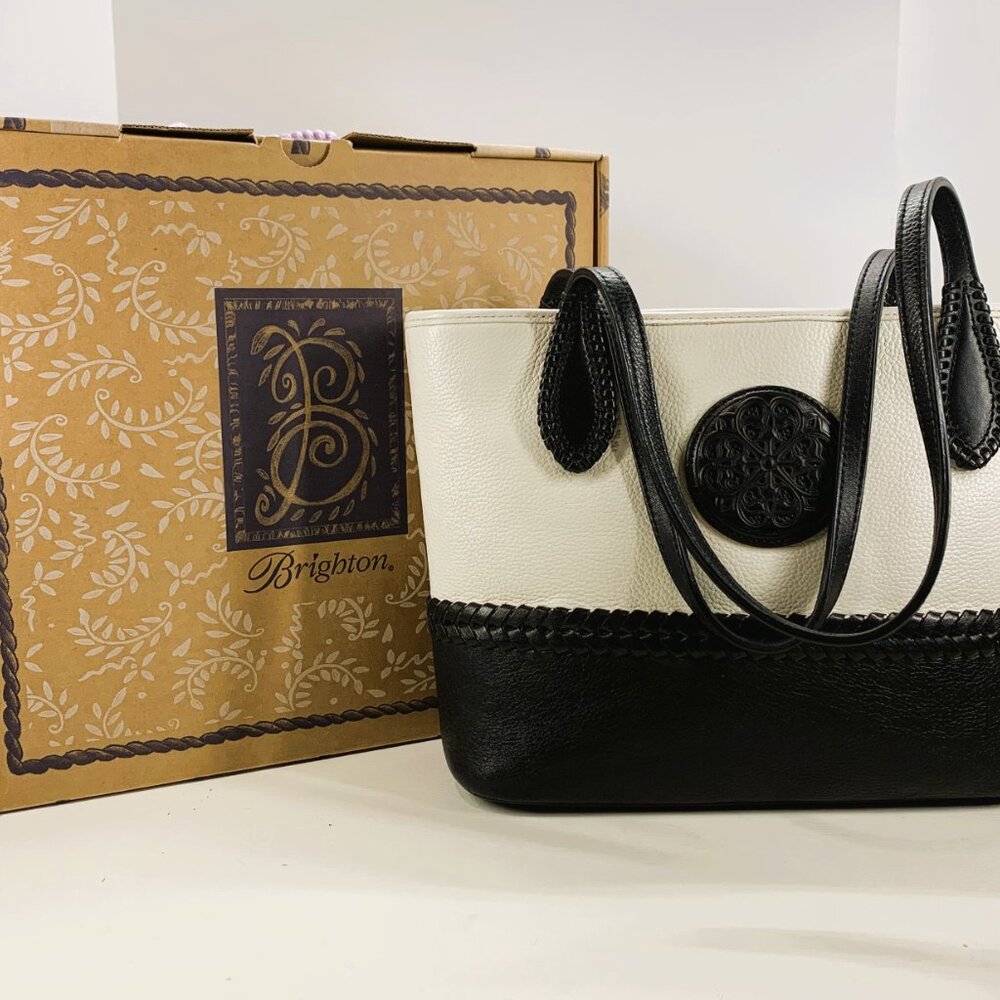 Brighton Julia Black and White Ferrara Leather Handbag